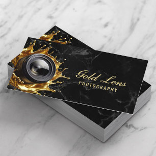 Photographer Trendy Marble Gold Lens Photography Business Card