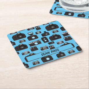 Photographer Vintage Camera Drawings Square Paper Coaster