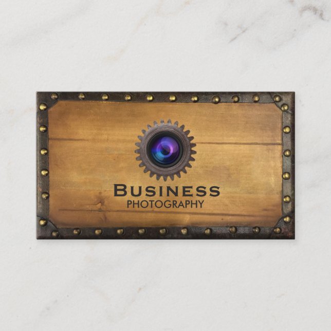 Photographer Vintage Framed Old Wood Steampunk Business Card (Front)