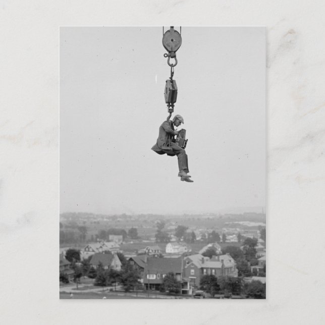 Photographer With Camera Suspended From Hook Postcard (Front)