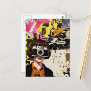 Photographer Woman Grunge Mixed Media Collage  Postcard