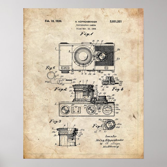 Photographic Camera Patent Poster (Front)