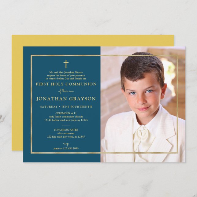 Photographic First Holy Communion Gold Invitation (Front/Back)