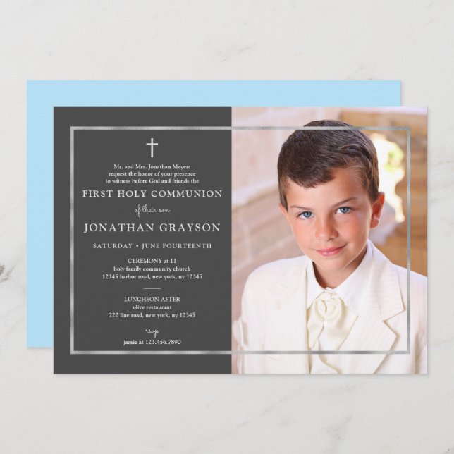 Photographic First Holy Communion Silver Invitation (Front/Back)