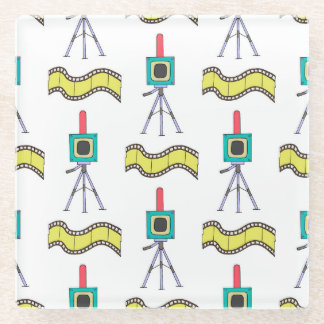 Photographic Journey: Vintage Camera Pattern Glass Coaster