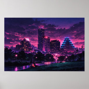 Photographic Landscape Neon Art Edited Poster