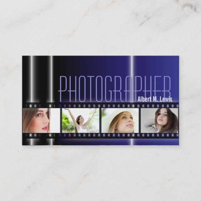 Photography 35mm Film Photo Business Card Blue (Front)