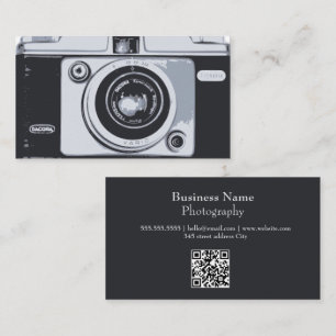  Photography Black qr code Vintage Hipster Camera Business Card