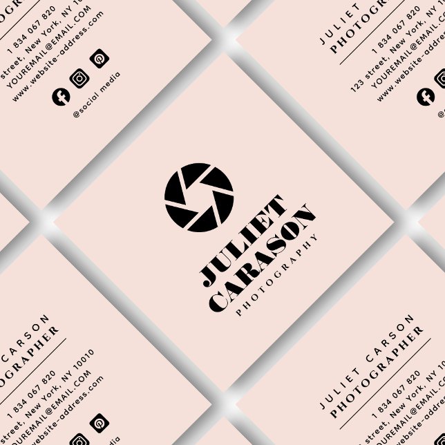 Photography Bold Typography Blush pink  Square Business Card (Creator Uploaded)