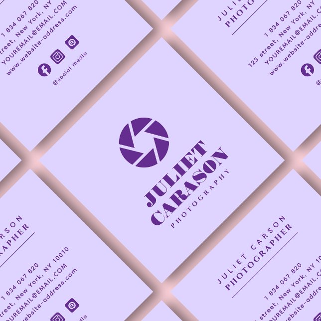 Photography Bold Typography Lilac Purple  Square Business Card (Creator Uploaded)