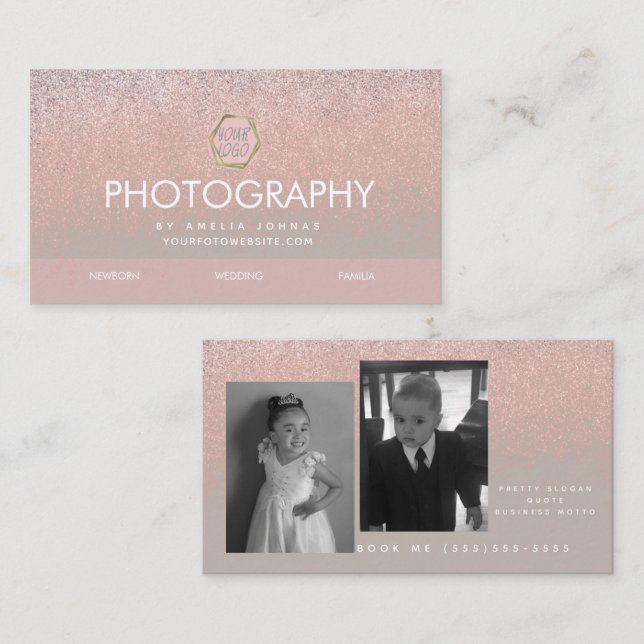 Photography Business Ombre Glitter Your Logo  Card (Front/Back)