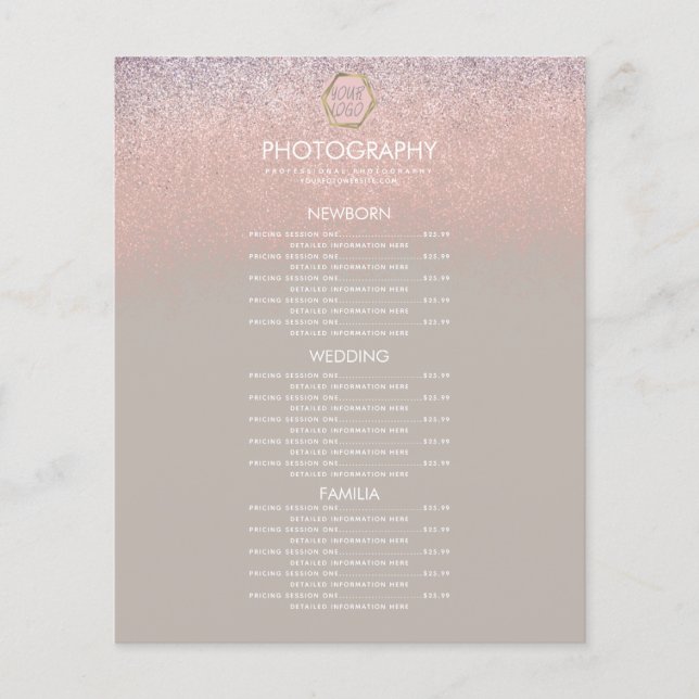 Photography Business Ombre Glitter Your Logo Menu (Front)
