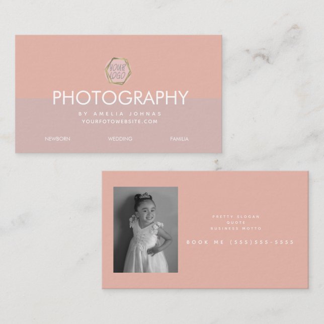 Photography Business Pink Blush Colorblock Card (Front/Back)