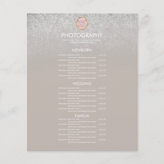 Photography Business Silver Glitter Your Logo Menu (Front)