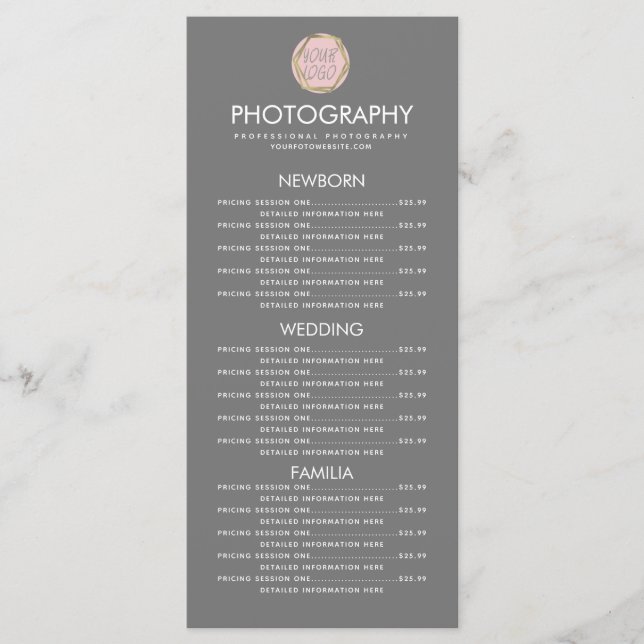 Photography Business Your Logo Grey Menu (Front)