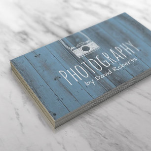 Photography Camera Rustic Dusty Blue Wood Business Card