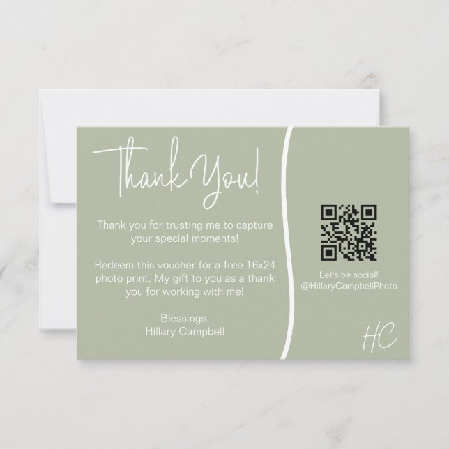 Photography Client Thank You Photo Voucher QR code (Front)