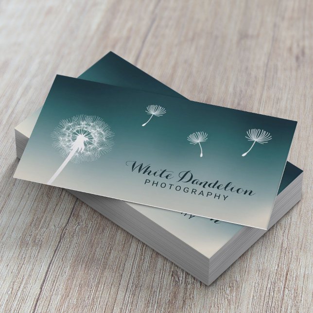 Photography Dandelion Blowing Teal Photographer  Business Card (Creator Uploaded)
