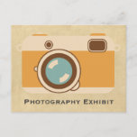 "Photography Exhibit" Vintage Camera Announcement Postcard<br><div class="desc">Announcement or flyer on a postcard for a ❝Photography Exhibit❞ with the image of a vintage viewfinder film camera. Personalise the text to add your name or business. © dotpattern</div>