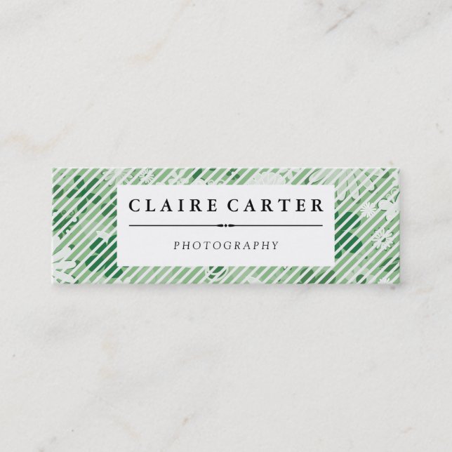Photography Floral Diagonal Stripes Mini Business Card (Front)