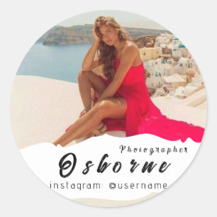 Photography Modern Minimal Simple Photo  Classic Round Sticker