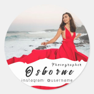Photography Modern Minimal Simple Photo Classic Round Sticker