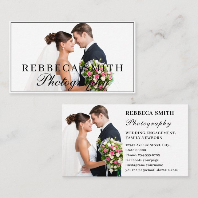 Photography Modern Minimal Simple Photo White Business Card (Front/Back)