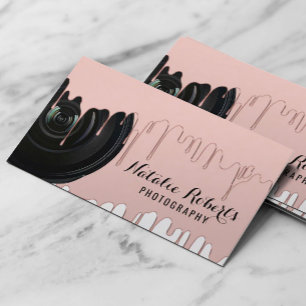 Photography Modern Rose Gold Dripping Photographer Business Card
