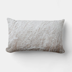 Photography of white grass field lumbar cushion