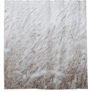 Photography of white grass field shower curtain