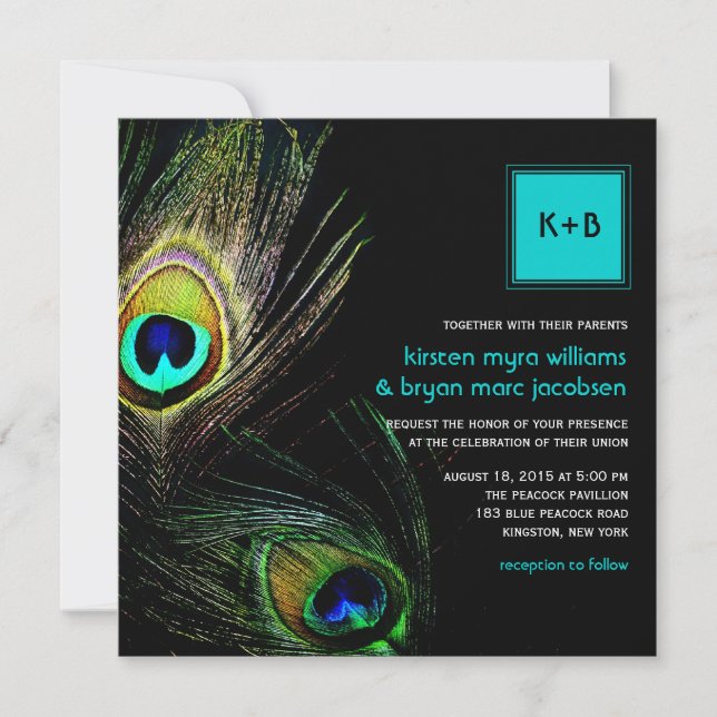 Photography Peacock Feathers Photo Wedding 2 Invitation (Front)