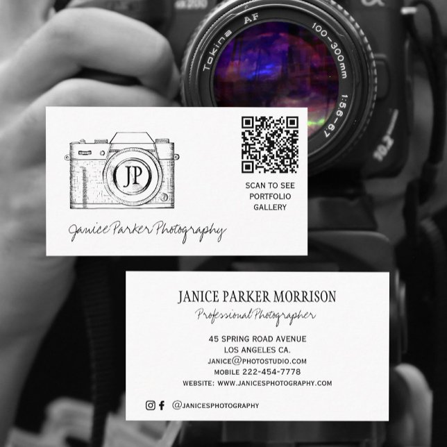 Photography QR CODE camera photographer  Business Card (Creator Uploaded)