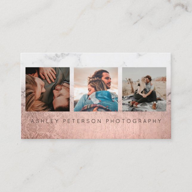 photography rose gold ombre marble typography business card (Front)