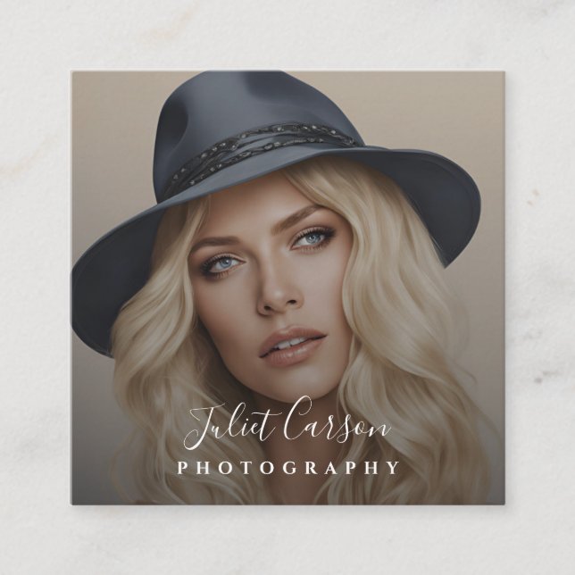 Photography Script Calligraphy photo Square Business Card (Front)