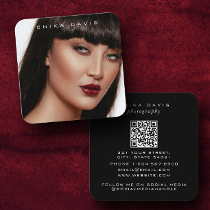 Photography Trendy Modern Full Photo QR Code Square Business Card