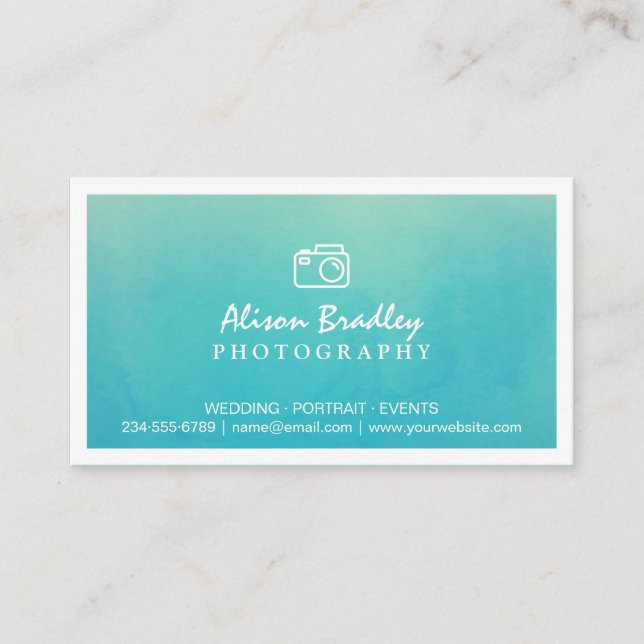 Photography Watercolor Aqua Green Photo Showcase Business Card (Front)