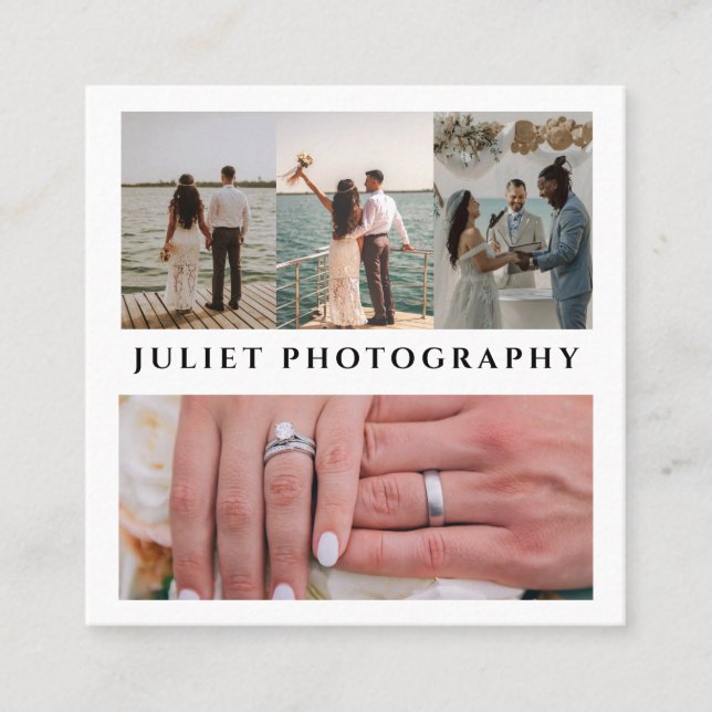 Photography wedding collage photo  square business card (Front)