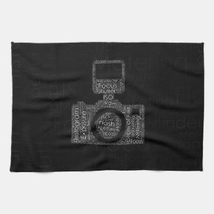 Photography Word Cloud Camera Shape Tea Towel