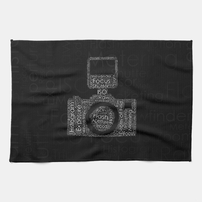 Photography Word Cloud Camera Shape Tea Towel (Horizontal)