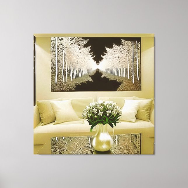 Photogtaphy of a room with a white bed.     canvas print (Front)