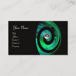 PHOTON SWIRL GEM MONOGRAM black  green white Business Card