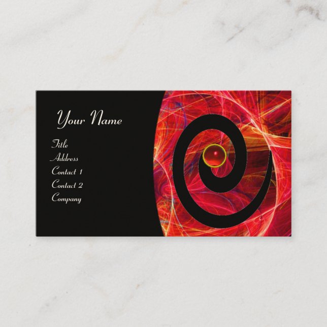 PHOTON SWIRL GEM MONOGRAM black red Business Card (Front)