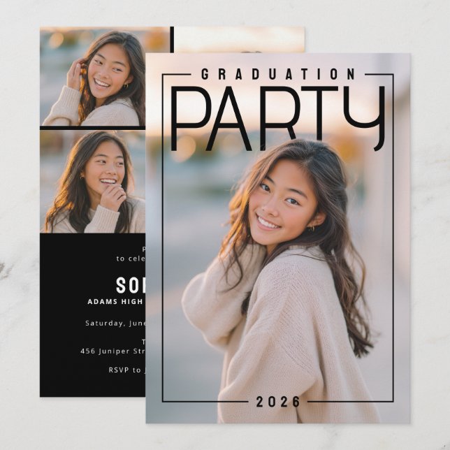 PhotoPop Chic Graduation Party Invitation (Front/Back)