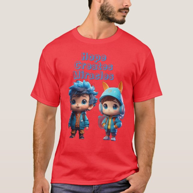 Photorealistic Chibi Boy "Hope Creates Miracle"  T-Shirt (Front)
