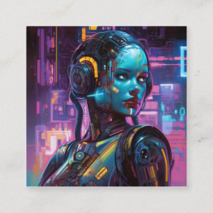 Photorealistic Fantasy in Neon Lights Square Business Card