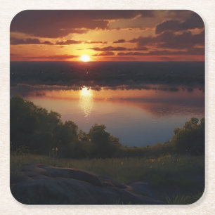 Photorealistic Sunrise Square Paper Coaster