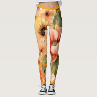 Photorealistic Watercolor Flowers Pattern in Warm Leggings