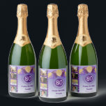 Photos, 80th Birthday Purple Glitter Champagne Sparkling Wine Label<br><div class="desc">Surprise your guests with these elegant Champagne Labels featuring a stylish purple glitter with a unique glitter number 80 and four custom pictures.</div>