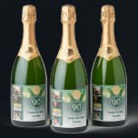Photos, 90th Birthday Green Glitter Champagne<br><div class="desc">Surprise your guests with these elegant Champagne Labels featuring a stylish green glitter with a unique glitter number 90 and four custom pictures.</div>