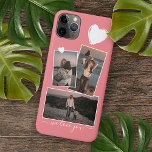 Photos And Heart On Coral Red Blush Peach Pink<br><div class="desc">Decorative,  pretty elegant light coral red pink coloured cellphone case with room to customise or personalise with three pictures of your choice. Decorated with cute hearts and sweet We Love You quote text in an elegant and stylish handwritten style calligraphy font type.</div>